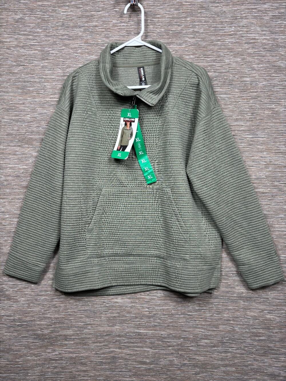 Kirkland Signature Half Zip Sweatshirt Womens Size XL Green Long Sleeve NEW